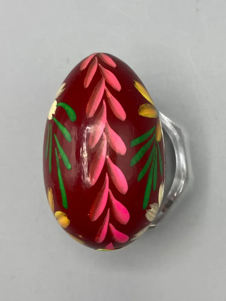 Hand Painted Wooden Polish Egg - Floral Flowers