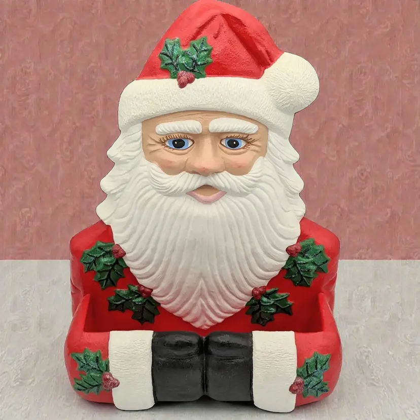 Christmas Holiday Red Santa Ceramic Hobbyist Mail Letter Card Box Holder