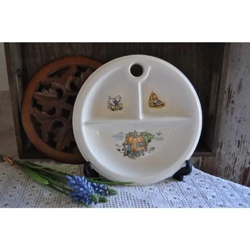 Vintage Toddlers Divided Feeding Dish Nursery Rhyme