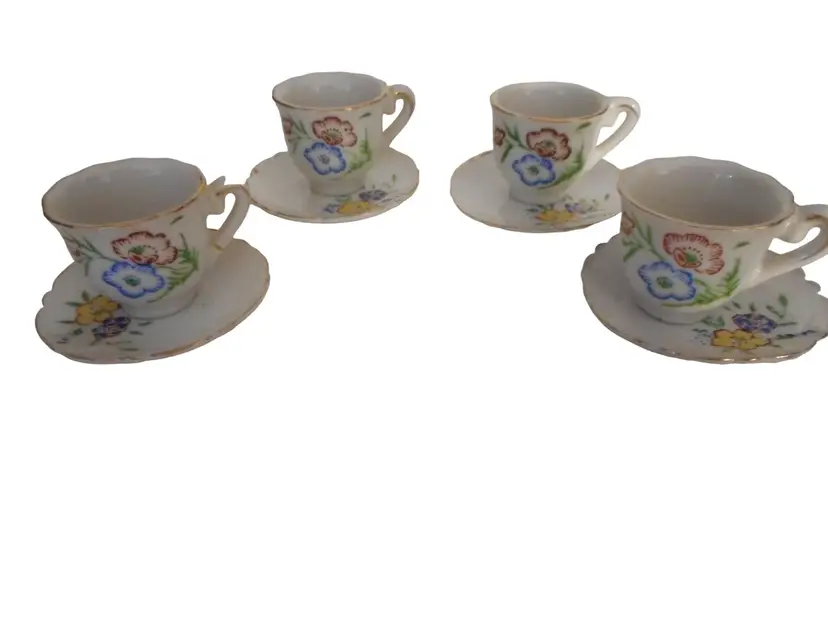 Vintage / Antique 8 piece Japan white floral child's tea cup set 1940s / 1950s