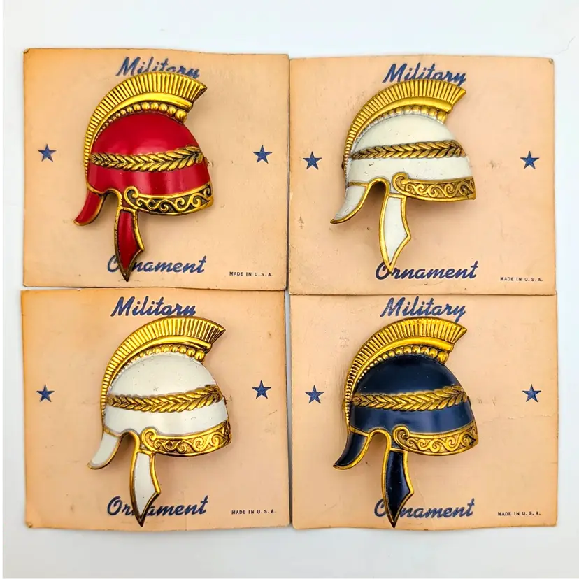 Roman Legion Helmet Military Ornament Pin Brooch Original Card Qty of 4 '30s Vtg