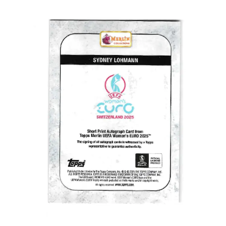 2025 Topps Merlin UEFA Women's Euro Nation Short Print Jersey Match 8/10 Sydney Lohmann