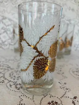 Georges Briard Gold Pinecone Highball Vintage Glasses