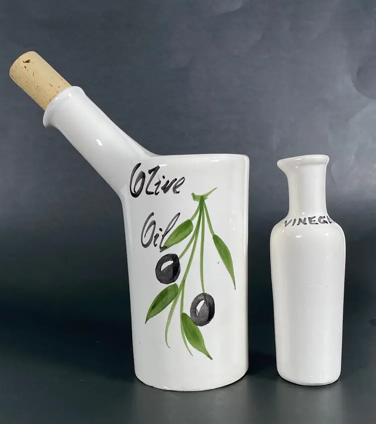 *VTG* Hand Painted Nesting Cruet Set for Oil & Vinegar Made in Portugal