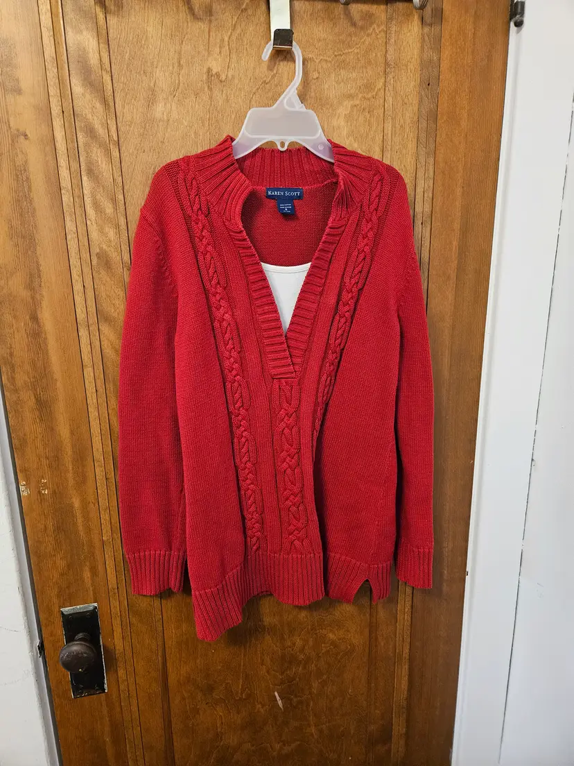 Karen Scott Red Cable Knit Tunic Sweater, S