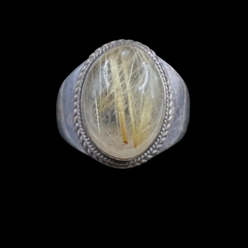 Handcrafted Golden Rutile Quartz Ring: Sterling Silver - Size 7.5