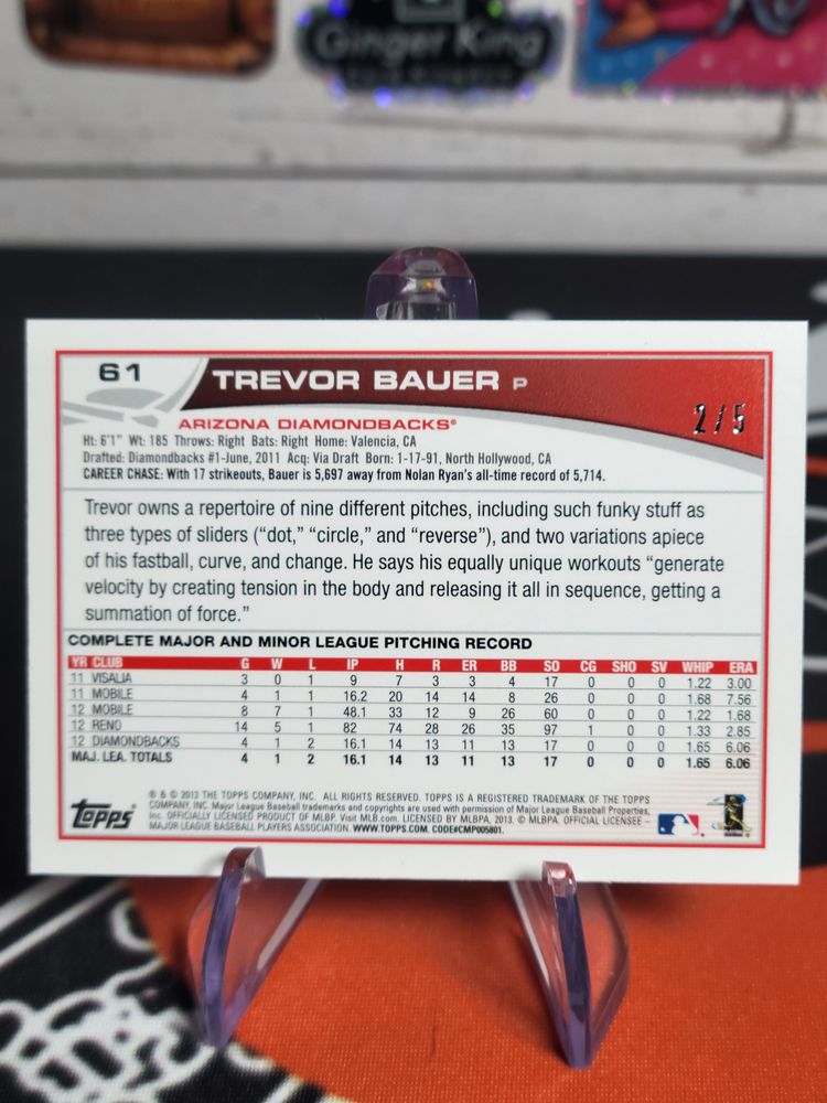 Trevor Bauer 2013 Topps Baseball Mini #61 Arizona Diamondbacks Black 2/5