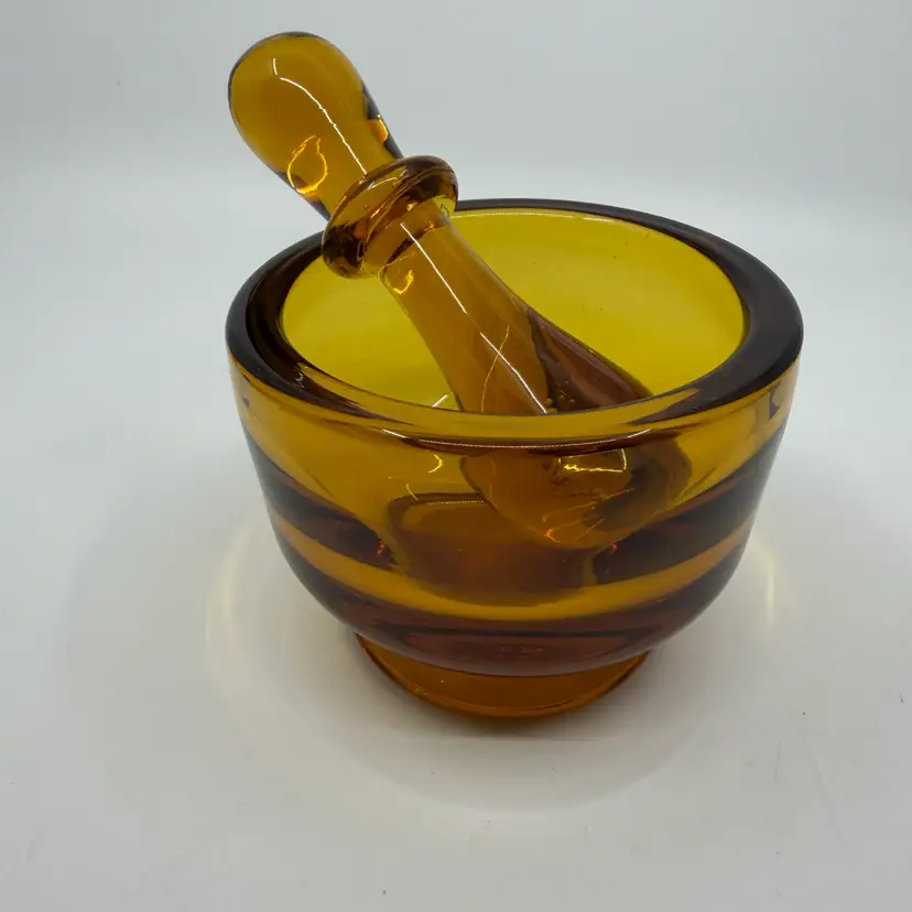 Vintage Amber Glass Mortar & Pestal Set 5”
