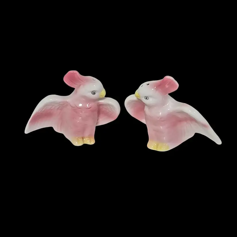 Vintage Cockatoos Parrots Birds Pink White Salt and Pepper 3" SARSAPARILLA 1986