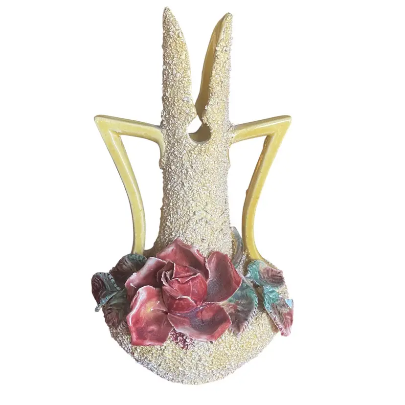 MAJOLICA Sand Vase | Salt Glaze | Barbotine Flowers & Leaves | Yellow MCM