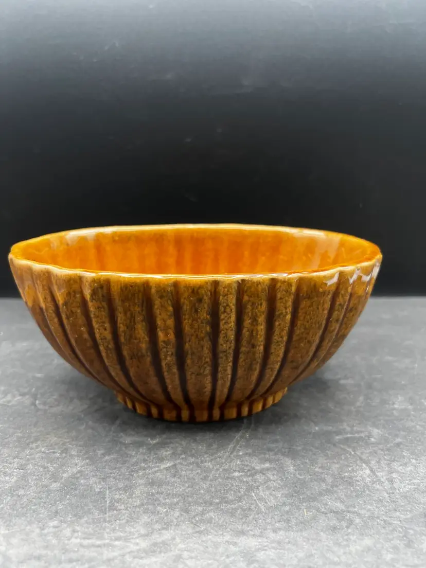 #500B Vintage Haeger USA 🇺🇸 Ribbed Oval Planter In A Yellow Brown Glaze, #4020