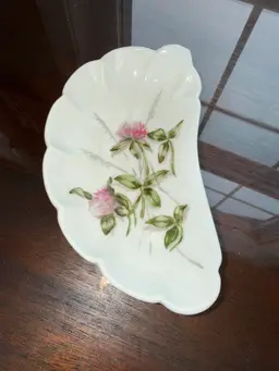 Vintage Crescent Dish with pink flowers