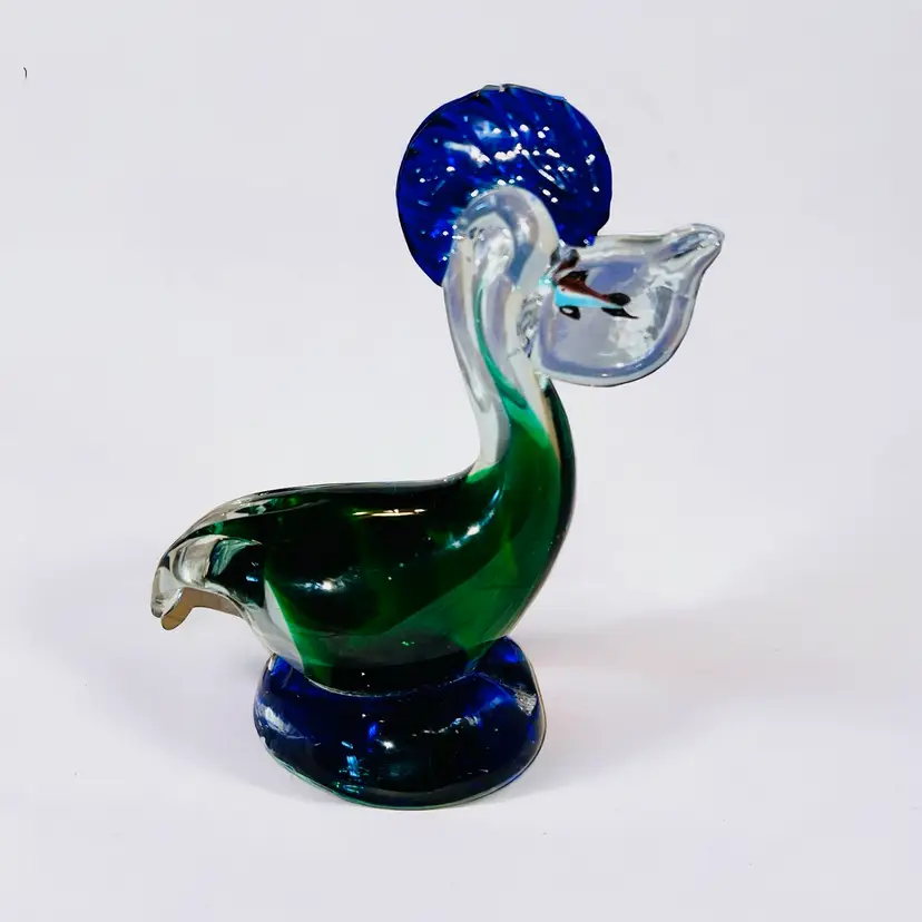 Hand Blown Art Glass Pelican with Fish in Beak 5.75” Sculpture Paperweight
