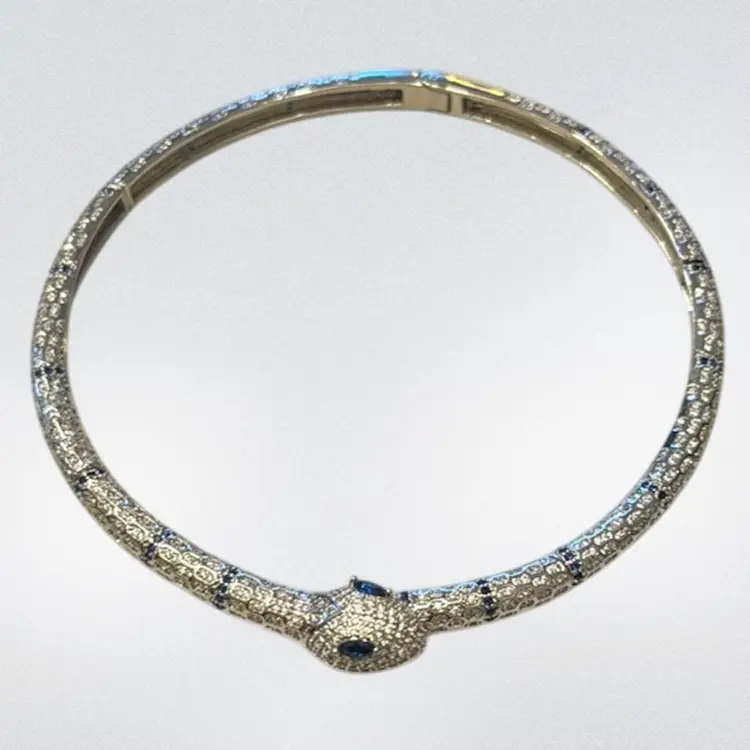 Designer Valeria Snake Brilliant Prong Set CZ Cuff Necklace
