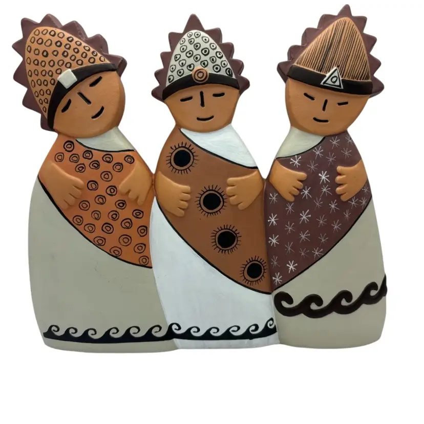 Peruvian Terracotta Pottery Wisemen Approx 8” X 9”
