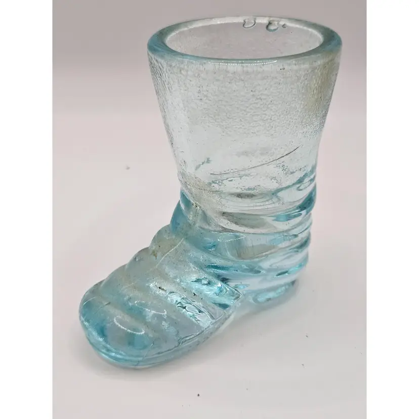 #01 - Vintage Imperial Ice Blue Glass Santa Boot Toothpick Holder