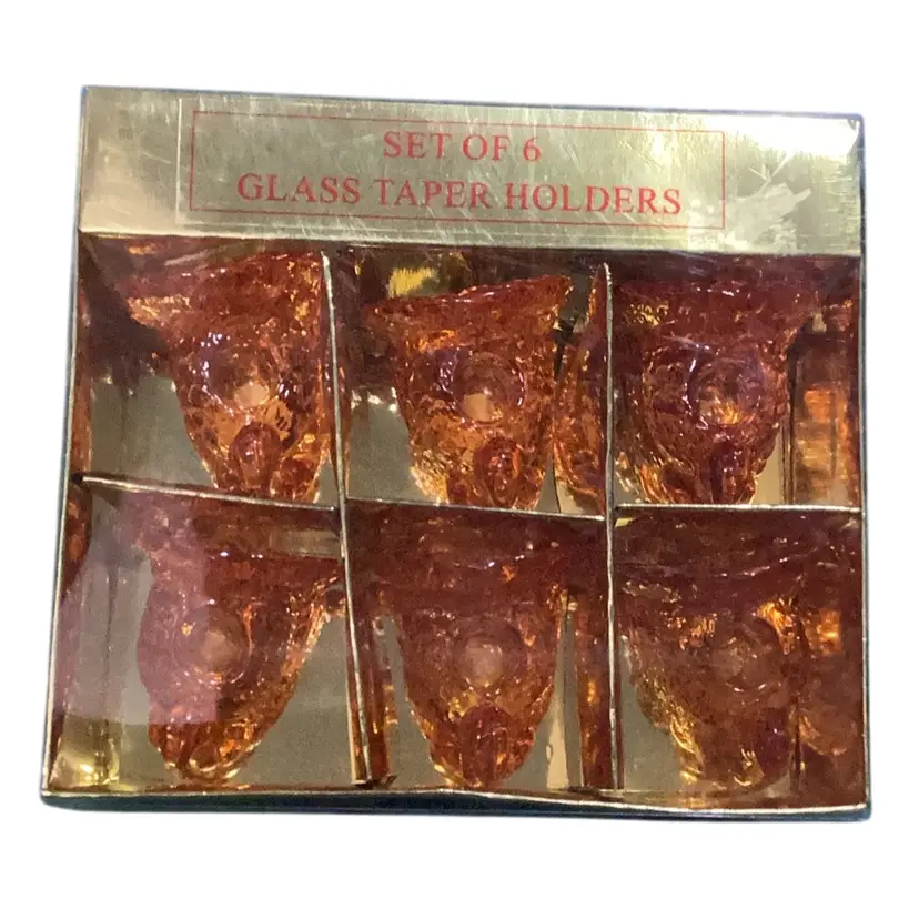 Set Of 6 Amber/ Honey Coloured Turkey Taper Candle Holders 3” T X 2.5” W