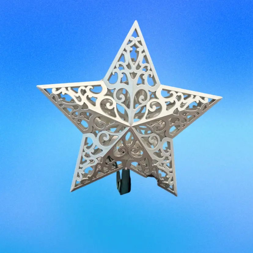 Lighted White Filigree Christmas Tree Topper Star – Plug-In 3D Holiday Decoration