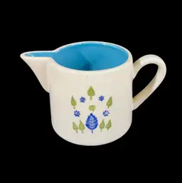 014. Vintage 3” MARCREST Swiss Alpine Chalet CREAMER Blue & Green 1960s