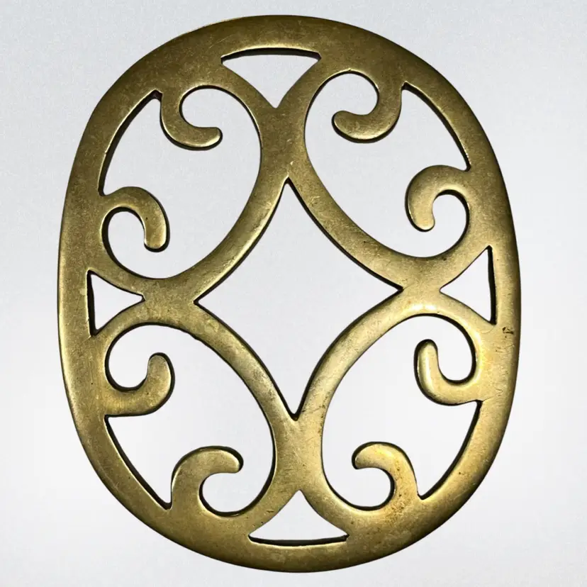 Vintage Brass Trivet- Open Scroll Work- India 6.25 X 5.25