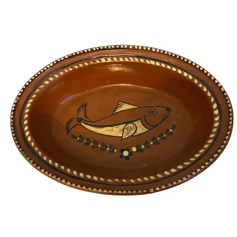 Mexican Tlaquepaque Terracotta Red Barro Clay Serving Bowl Dish 13.5×9.5