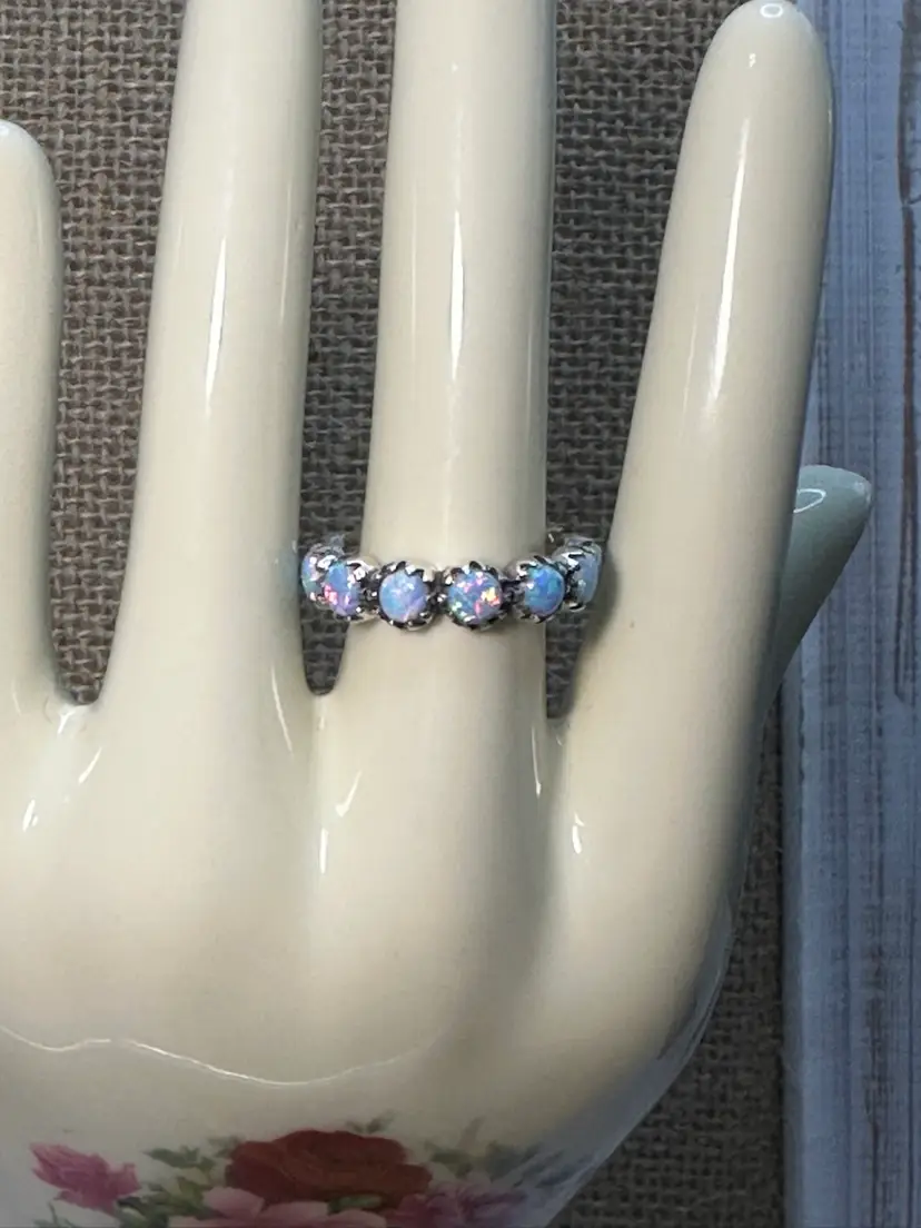 Southwestern Sterling 925 Infinity Rainbow Aurora Opal Ring Sz 7