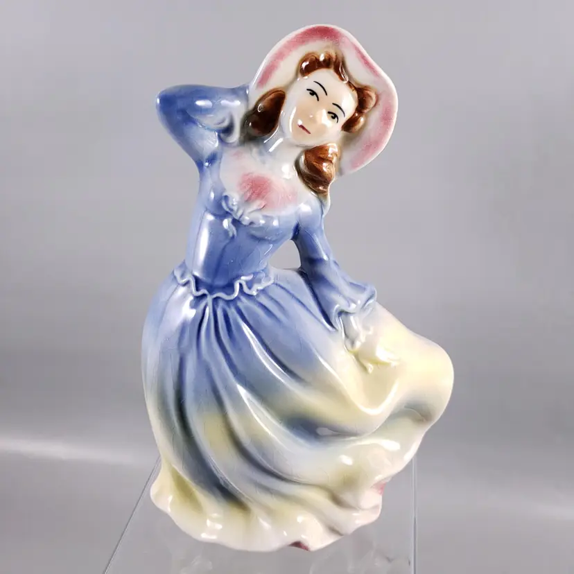 Vintage ROYAL COPLEY Pottery DANCING LADY Blue Yellow Pink Ceramic Figurine