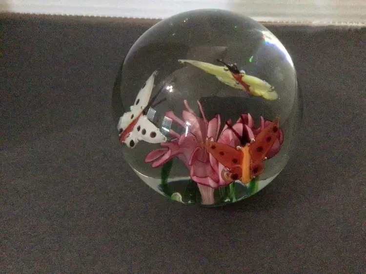 Butterflies On Pink Flower Paperweight