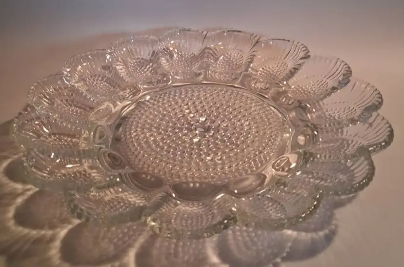 Vintage Indiana Glass Hobnail Clear, 15 Egg, 11" Deviled Egg & Relish Tray