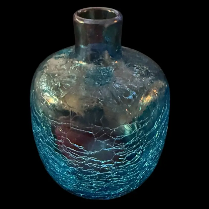 Blenko Joel Myers Blue Crackle Vase 5”