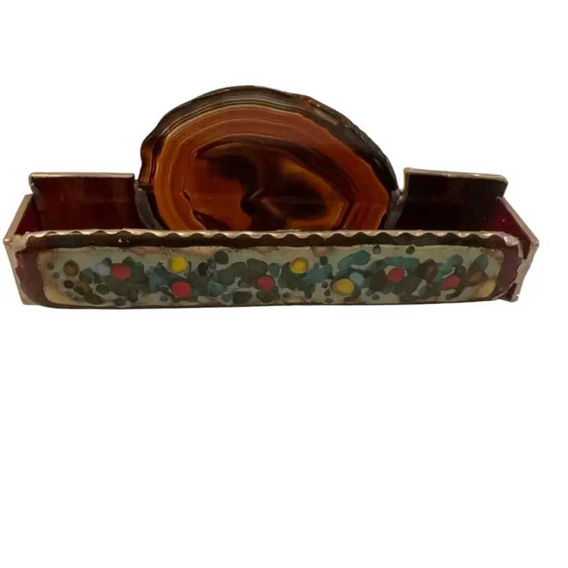 Geode Slice With Stained And Fused Glass 7 3/4” X 2” Notepad Pencil Holder