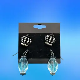 Rhinestone Crown Post Earrings with Clear Crystal Drop Beads – Statement Dangle Jewelry