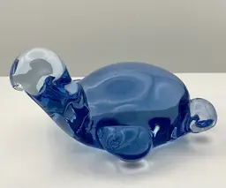 Art Glass Blue Turtle Paperweight