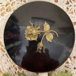 Vintage Black Powder Box with Rose Motif