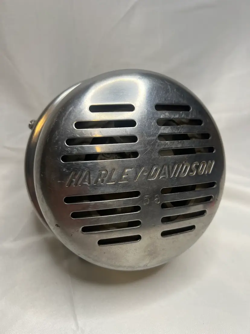 Vintage Harley-Davidson Chrome Horn with Cover – Embossed Logo, 58 Marked