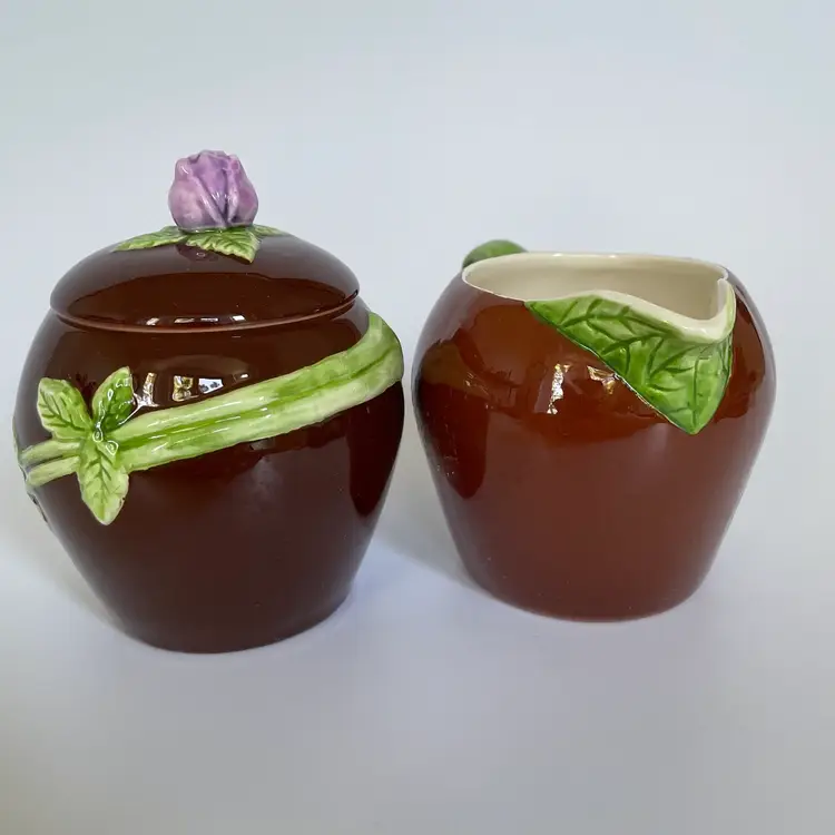 Vintage Floral Sugar Bowl & Creamer Pair Set Violet 1993 CBK LTD Sugar Cream Violets