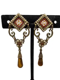 Roxanne Assouline Micro Mosaic Dangle Clip Earrings Cats Eye Dangle