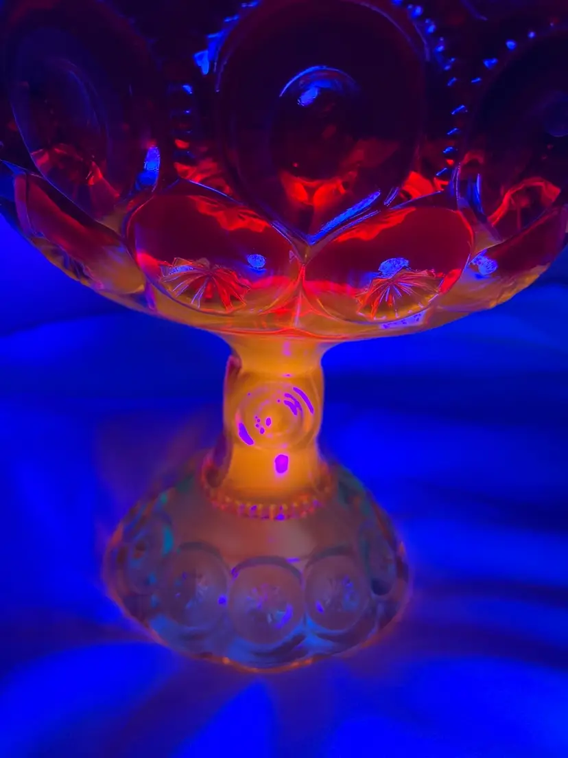 Amberina Pedestal Compote Candy Dish LE Smith 7” Moon & Star