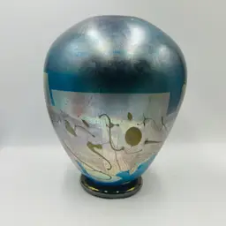 2002 John Cook signed art glass 10” Aurene Metallic  Vase Signed Dated Oregon