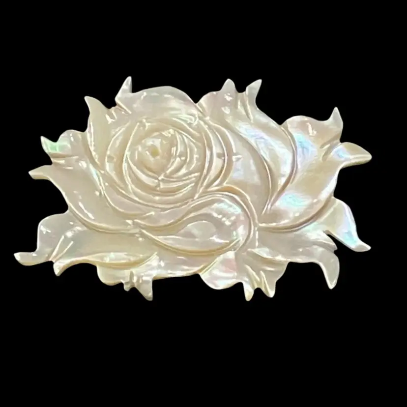 Vintage Mother Of Pearl Carved Rose Brooch