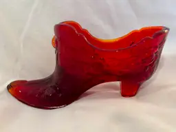 Vintage Cabbage Rose Red Fenton Glass Mini Shoe