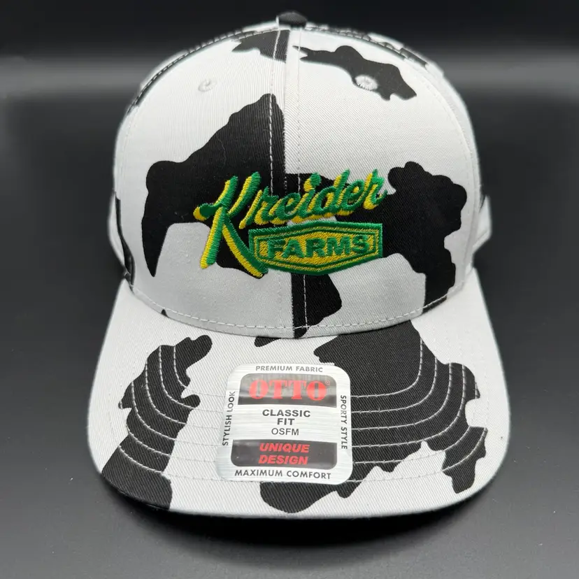 Kreider Farms Hat Cap Cow Print Embroidered Logo Snapback OTTO Classic Fit OSFM
