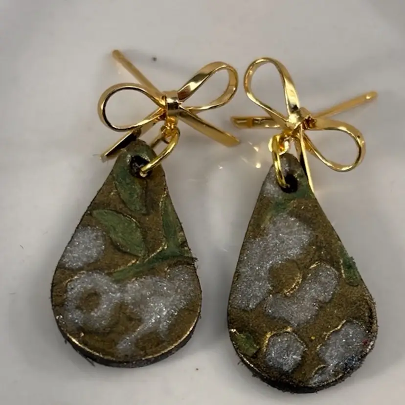 Cloisonné Inspired Floral Gold Handmade Polymer Clay Earrings