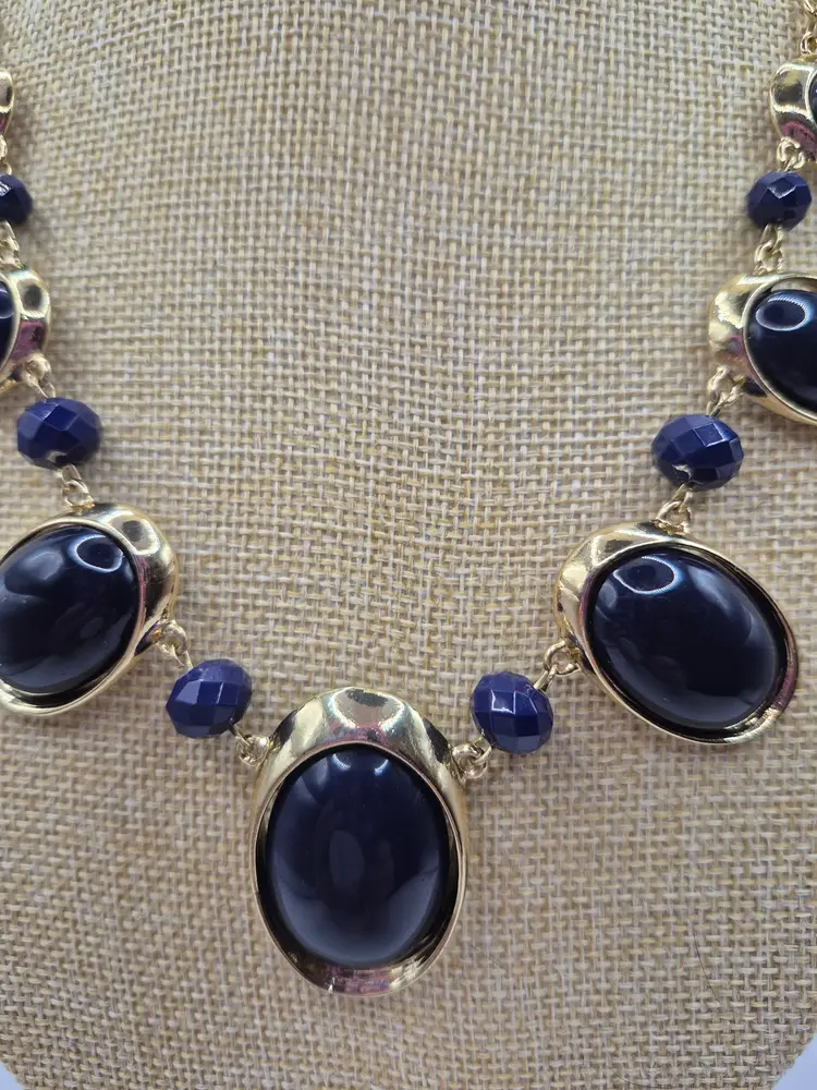 Charming Charlie Dark Blue Gold Tone 17" Statement Necklace