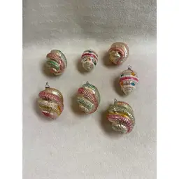 Vintage Glass Christmas Ornaments - Set of 7 (Swirl/Stars) (V231)
