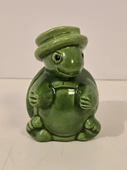 Miniature Ceramic Green Turtle Planter Vase
