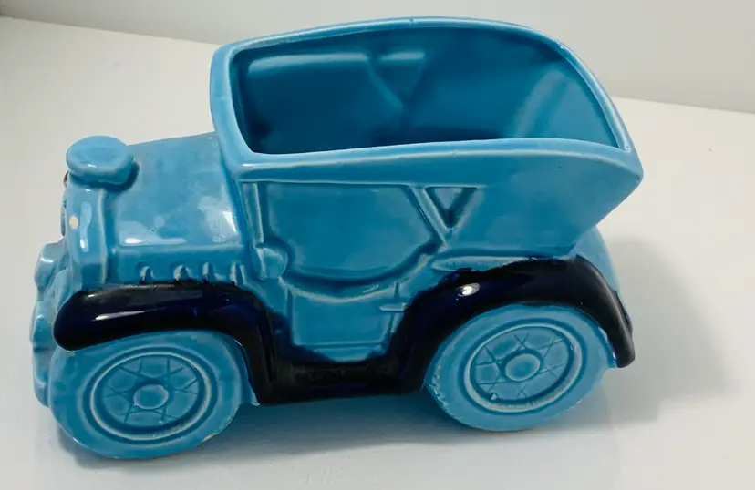 Vintage Blue Ceramic Car Planter Made In Japan