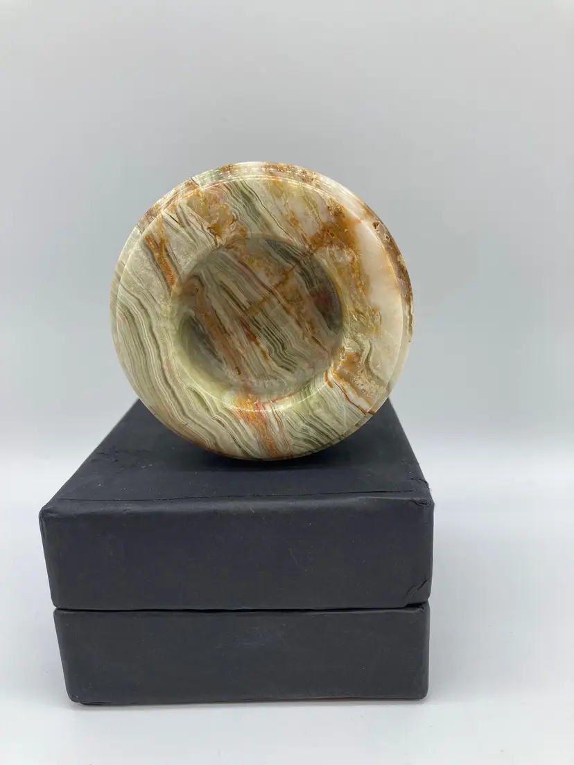 Natural Green Onyx Small Trinket Dish/Candle Holder #2