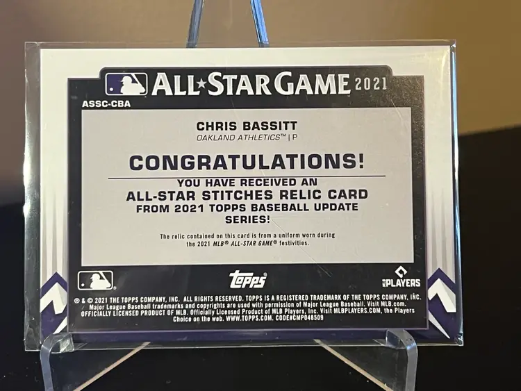 2021 Topps All Star Stitches Relic Card Chris Bassitt A’s Mets Blue Jays 