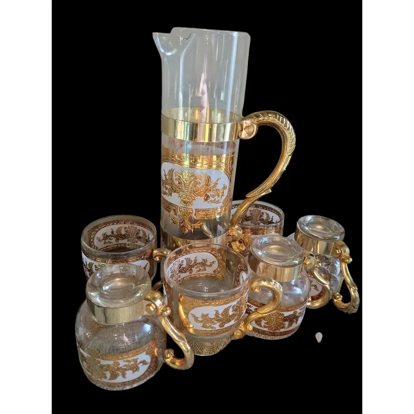 Russian Glass Pitcher With 6 Glasses